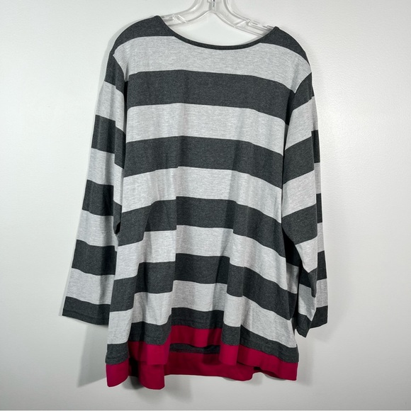 Woman Within Gray & Pink Striped Layered Look Long Sleeve Top Plus Size 2X - Picture 2 of 4